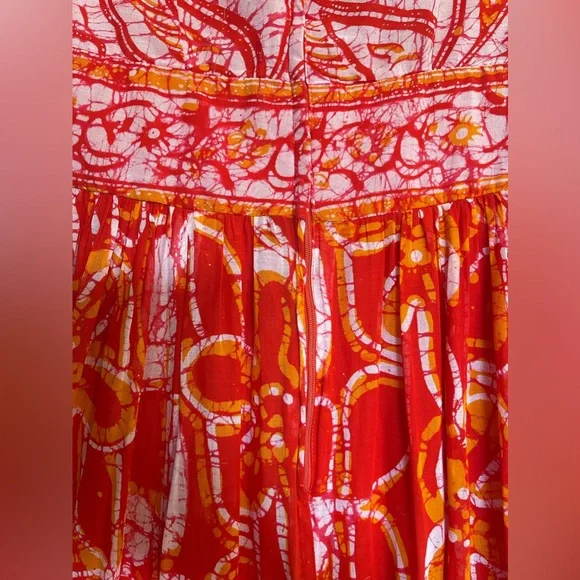 Vintage Antique Flair Batik Long Sleeve Paisley Cotton Dress